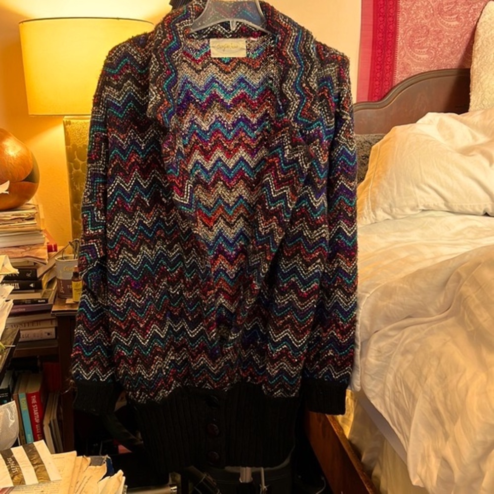 SALE! Deal!! Vtg 80s 90s FABULOUS Oversized Zigzag Sweater Coat Jacket Cardigan